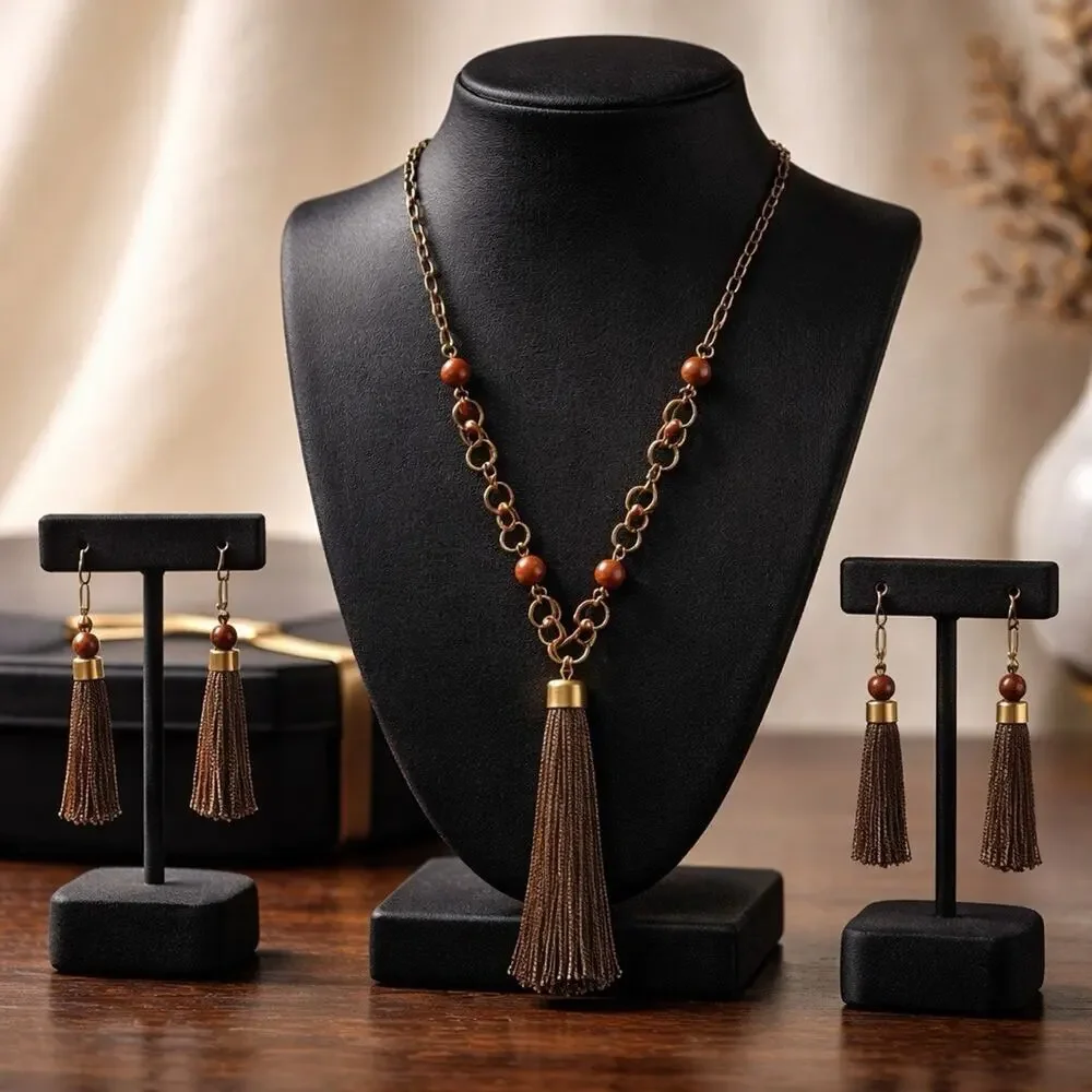 1960’s Boho Chic style Red Jasper Necklace & Earrings Retro Vintage